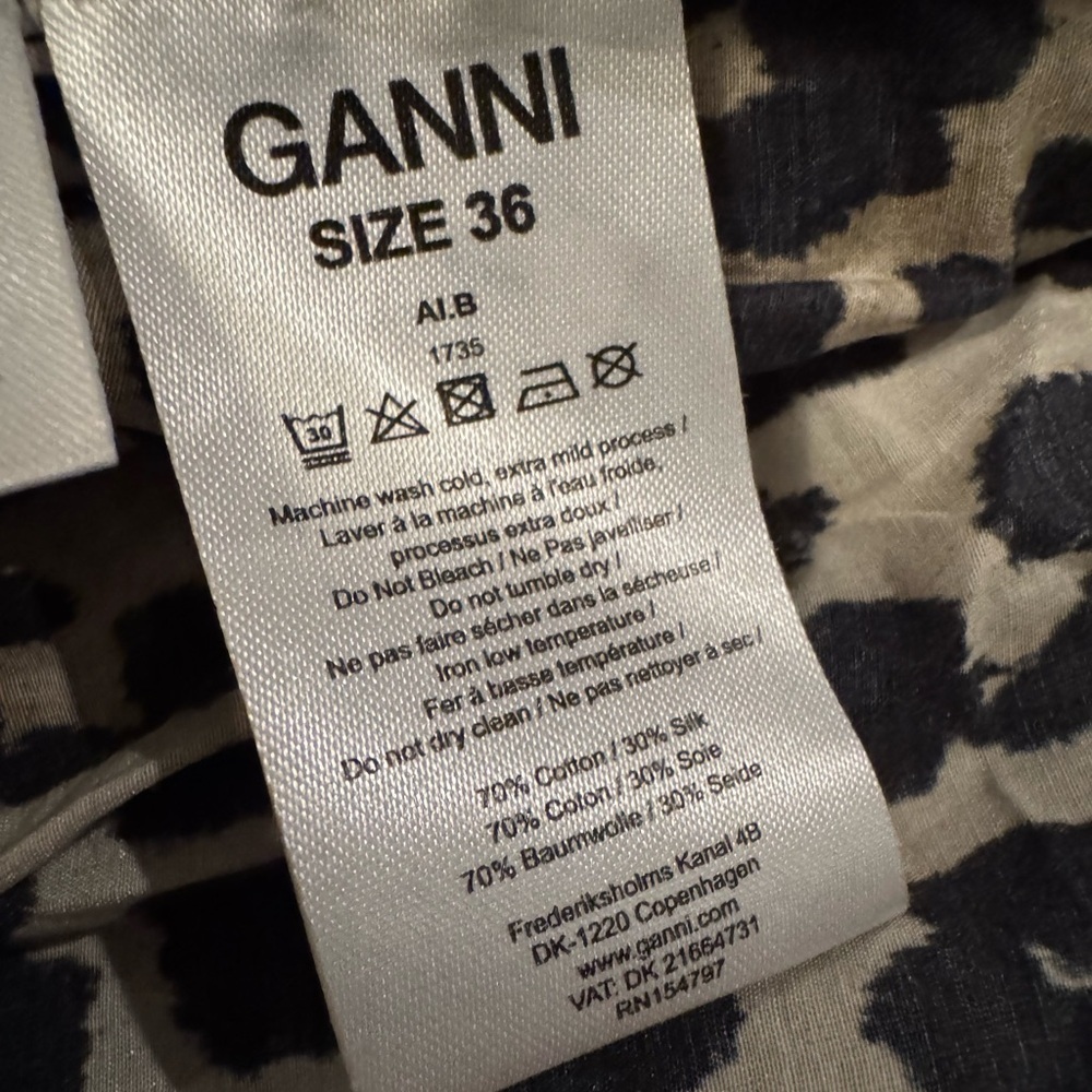 GANNI Leo Leopard Print Smocked Peplum Blouse Sz 36 / US 4 Cotton Silk Top - Picture 9 of 10